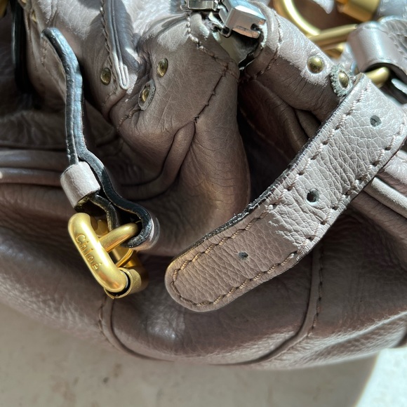 Chloe Paddington Rare Taupe Tote Handbag Satchel Lock Key Gold - Picture 5 of 16